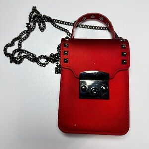 Unused Red Studded Chain Crossbody Bag